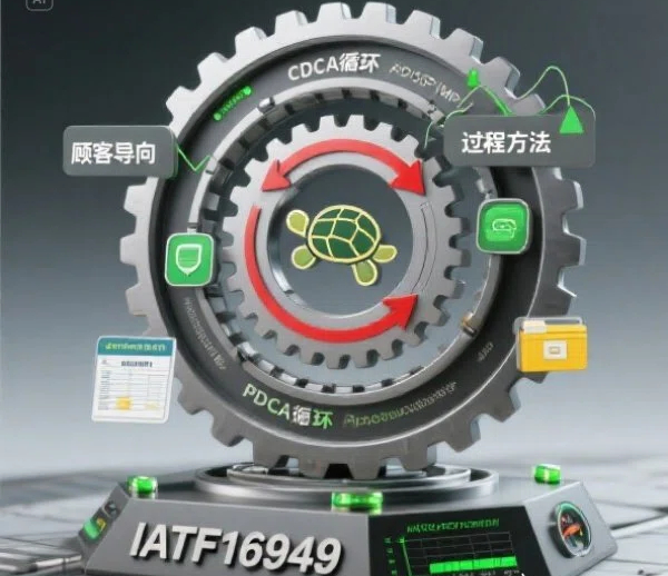 jimeng-2025-05-27-709-以汽车齿轮为主体结构，三层齿轮分别标注 “顾客导向”（外层齿轮齿纹为客户满意度曲线）、“过程方法”（中层齿轮嵌入 COP_SP_MP 过程乌龟图）、“PDC....jpg